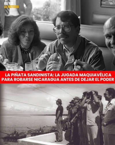 Pieza gráfica «La Piñata sandinista: la jugada maquiavélica para robarse Nicaragua antes de dejar el poder», con dos fotografías de archivo