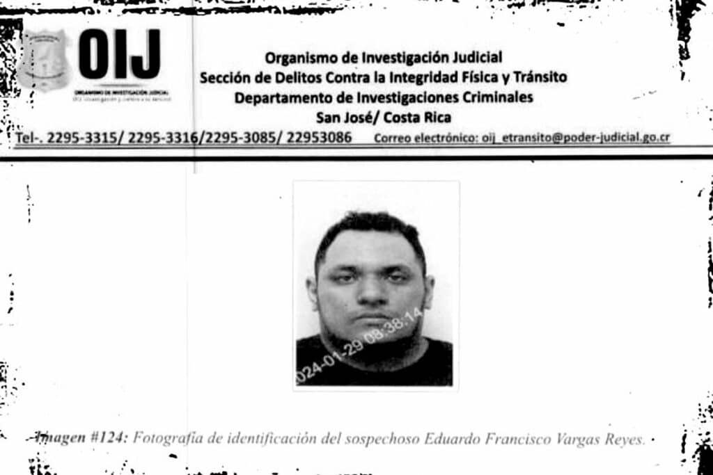 Documento del Organismo de Investigación Judicial de Costa Rica con la fotografía de identificación de un sospechoso